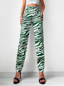 EURMUSE Zebra Striped Print Straight Leg Jeans - Multicolor - View 1