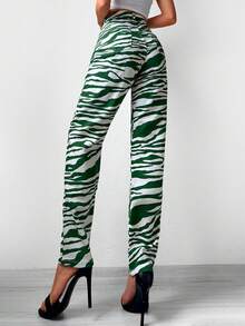 EURMUSE Zebra Striped Print Straight Leg Jeans - Multicolor - View 2