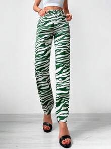 EURMUSE Zebra Striped Print Straight Leg Jeans - Multicolor - View 5