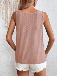 SHEIN LUNE Summer T Shirts Women's Button Front Round Neck Tank Top - Dusty Pink - View 2