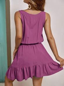 SHEIN VCAY 繫帶領荷葉邊洋裝 - 紫色 - 查看 2