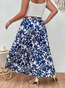 SHEIN VCAY Váy Plus Size Hoa Tất cả trên in Boho - Xanh và trắng - Xem 2