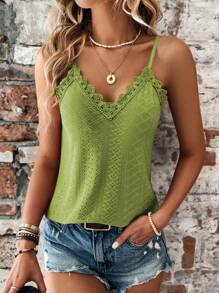 SHEIN LUNE Contrast Guipure Lace Cami Top - Green - View 1