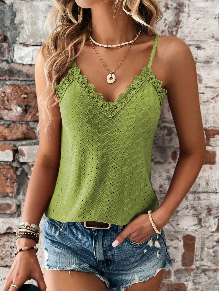 SHEIN LUNE Contrast Guipure Lace Cami Top - Green - View 1