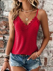 SHEIN LUNE Contrast Guipure Lace Cami Top - Red - View 1