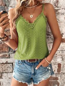 SHEIN LUNE Contrast Guipure Lace Cami Top - Green - View 3