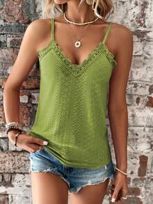 SHEIN LUNE Contrast Guipure Lace Cami Top - Green - View 4