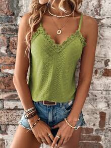 SHEIN LUNE Contrast Guipure Lace Cami Top - Green - View 5