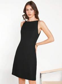 BizChic Chất rắn Váy ba lỗ Trang phục làm việc - màu đen - Xem 1