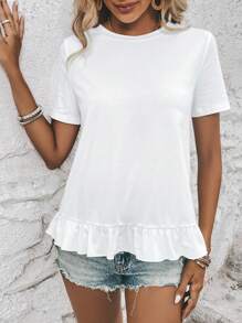 SHEIN LUNE 素色荷葉邊T恤 - 白色 - 查看 4