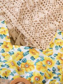 荷葉邊花卉印花 全身印花嬰兒連衣裙 - 黃色 - 查看 4