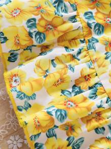 荷葉邊花卉印花 全身印花嬰兒連衣裙 - 黃色 - 查看 6