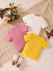 Baby 3pcs Ribbed Knit Tee - Multicolor - View 2