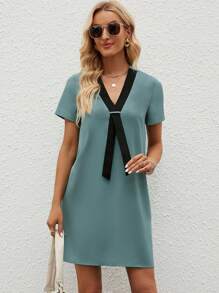 SHEIN Clasi Đầm Khối Màu Giải trí - Màu xanh Cadet - Xem 2