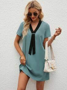 SHEIN Clasi Đầm Khối Màu Giải trí - Màu xanh Cadet - Xem 1