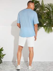 Manfinity VCAY Quần short nam có dây rút bằng vải cotton trơn đến đầu gối Tất cả màu trắng đi nghỉ thường ngày - trắng - Xem 4