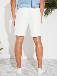 Manfinity VCAY Quần short nam có dây rút bằng vải cotton trơn đến đầu gối Tất cả màu trắng đi nghỉ thường ngày - trắng - Xem 5