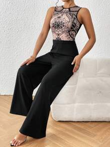 SHEIN Privé 印花闊腿無袖連體褲 - 彩色 - 查看 4