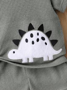 SHEIN Baby Boy Summer Cartoon Dinosaur Print Round Neck Short Sleeve T-Shirt And Shorts Casual 2 Pieces Set - Light Grey - View 6