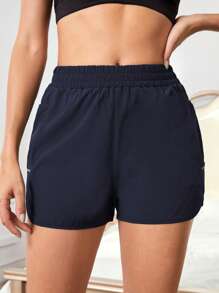 Easithlete 撞色胶带运动短裤（带手机口袋）蓝色短裤毛衣短裤 - 藏蓝色 - 查看 3