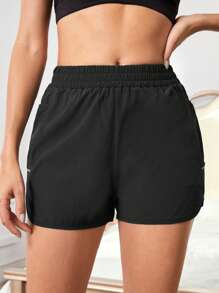 Easithlete 撞色带运动短裤，带手机口袋，毛衣短裤 - 黑色 - 查看 4