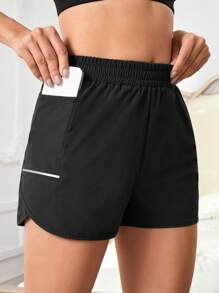 Easithlete 撞色带运动短裤，带手机口袋，毛衣短裤 - 黑色 - 查看 5