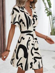 Chiquease 滿版印花前紐扣襯衫連衣裙 - 杏色 - 查看 5