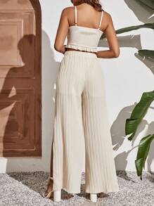 SHEIN Frenchy Bộ đồ hai mảnh nữ Dải chun Tách cao màu trơn Giải trí - trắng - Xem 3