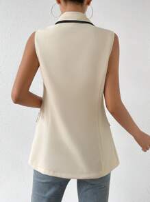 Chiquease 撞色滾邊翻蓋細節馬甲西裝外套 - 杏色 - 查看 2