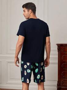 Men Avocado Print PJ Set - Navy Blue - View 2