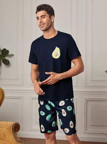 Men Avocado Print PJ Set - Navy Blue - View 3