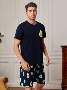 Men Avocado Print PJ Set - Navy Blue - View 4