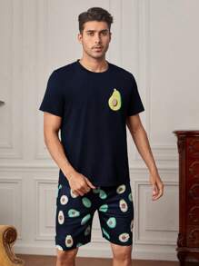 Men Avocado Print PJ Set - Navy Blue - View 5