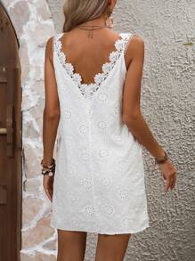 Breezaya Guipure Lace Panel Eyelet Embroidery Tank Dress