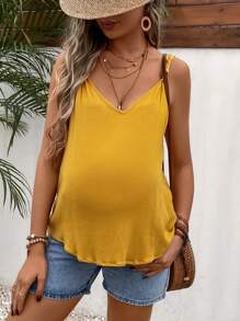 SHEIN Maternity Solid Knot Shoulder Cami Top - Mustard Yellow - View 4