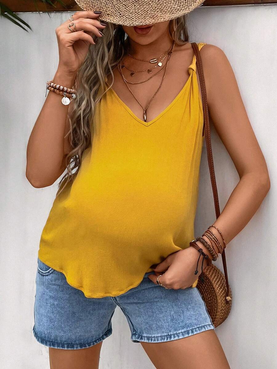 SHEIN Maternity Solid Knot Shoulder Cami Top - Mustard Yellow - View 1