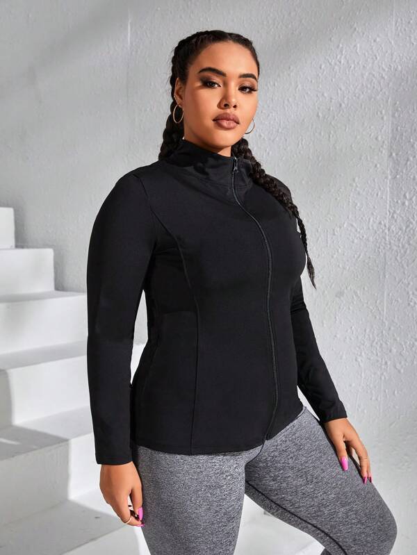 SHEIN Daily&Casual Plus Zip Up Sports Jacket SHEIN USA