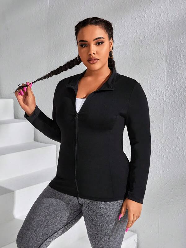 SHEIN Daily&Casual Plus Zip Up Sports Jacket SHEIN USA
