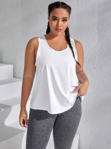 SHEIN Daily&Casual 大碼網紗拼接後背開衩運動背心 - 白色 - 查看 3