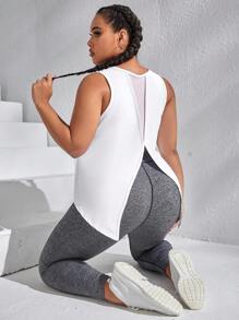 SHEIN Daily&Casual 大碼網紗拼接後背開衩運動背心 - 白色 - 查看 5