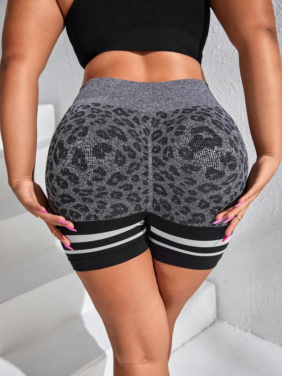 Yoga Futuristic Quần short thể thao Plus Size In hoa Báo Sọc - Đen và trắng - Xem 1