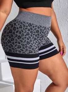 Yoga Futuristic Quần short thể thao Plus Size In hoa Báo Sọc - Đen và trắng - Xem 2