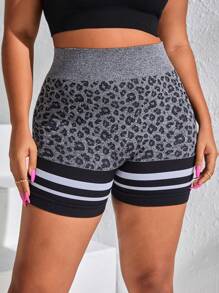 Yoga Futuristic Quần short thể thao Plus Size In hoa Báo Sọc - Đen và trắng - Xem 6