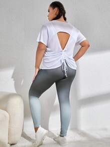 Yoga Trendy Plus Cut Out Drawstring Back Sports Set - Multicolor - View 2