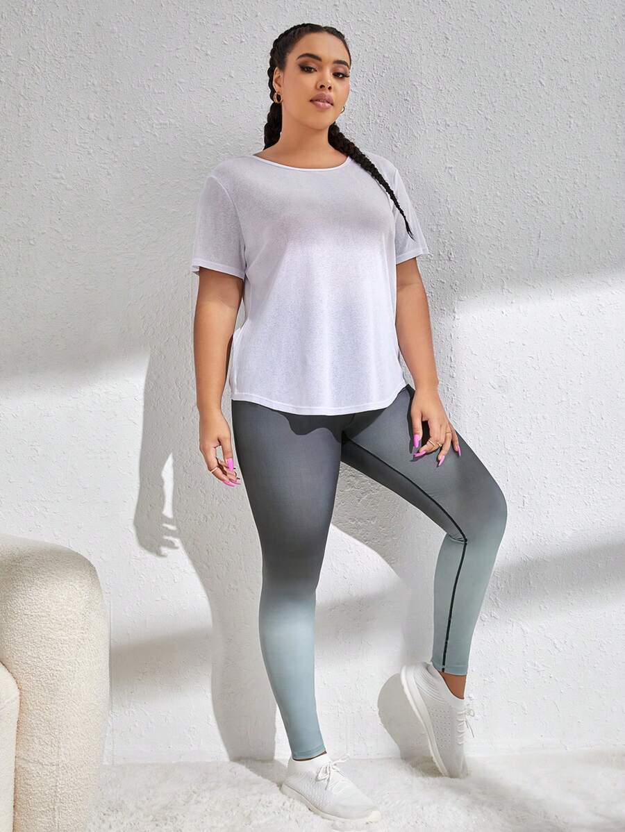 Yoga Trendy Plus Cut Out Drawstring Back Sports Set - Multicolor - View 1