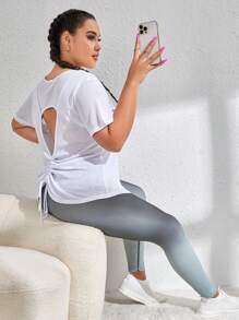 Yoga Trendy Plus Cut Out Drawstring Back Sports Set - Multicolor - View 4