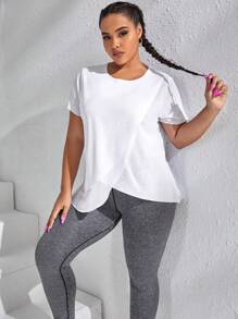 SHEIN Daily&Casual Plus Wrap Asymmetrical Hem Sports Tee - White - View 1