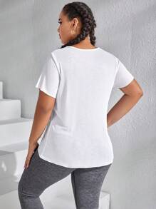 SHEIN Daily&Casual Plus Wrap Asymmetrical Hem Sports Tee - White - View 2