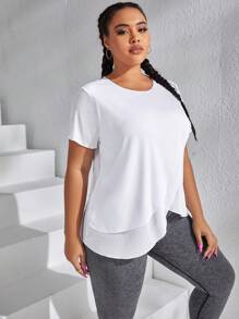 SHEIN Daily&Casual Plus Wrap Asymmetrical Hem Sports Tee - White - View 3