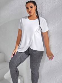 SHEIN Daily&Casual Plus Wrap Asymmetrical Hem Sports Tee - White - View 5